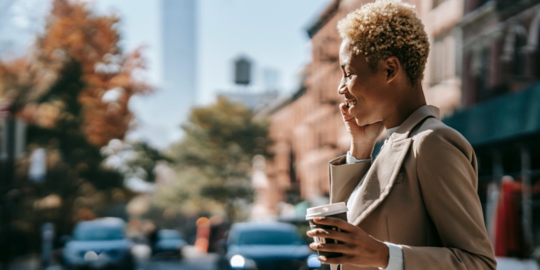 Woman walking down a street in Alabama
