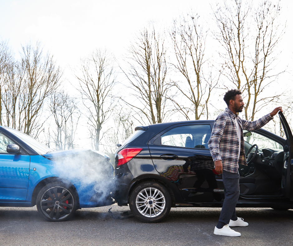 blue car rear ended black car