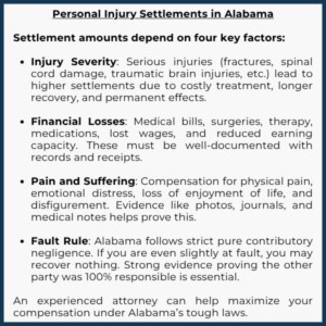 Factors for Personal Injury Settlements in Alabama